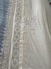 ANTICA FINTA PER LETTO MATRIMONIALE COTONE RICAMATO E  PIZZO UNCINETTO A MANO 