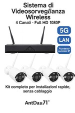 Kit Videosorveglianza Wi-Fi 4 Canali Full HD NVR/DVR 5G LAN Remoto IP antifurto
