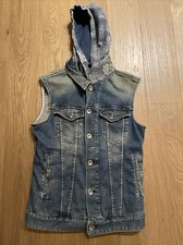 Giubbotto Moda uomo gilet jeans GAS con Cappuccio Rimovibile Giubbino Smanicato