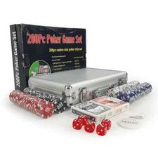 Set Kit 200 Poker Fiches Chips Valigetta Carte Gioco Tavolo Texas Holdem Dealer