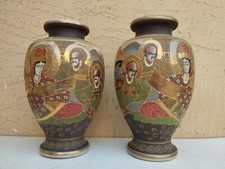 ANTICA COPPIA DI VASI IN CERAMICA DURA GIAPPONESI SATSUMA IMPERIALE INTONSI