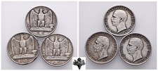 REGNO D'ITALIA 5 lire 1927 LOTTO 3x monete ARGENTO Vittorio Emanuele III