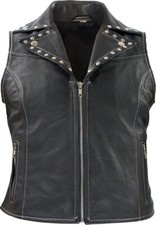 Donna Biker Gilet IN Pelle Gilet Cerniera Borchie Lederkutte Reale Pelle
