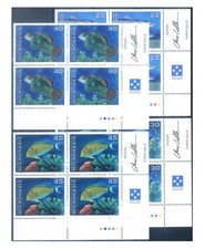 Micronesia. Definitivo. Fauna. Pesce 1993. Blocchi di 4, angolo foglio.