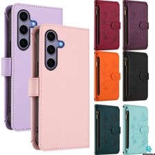 Custodia per Samsung S25 S24 S23 S22 S21 S20 fiori goffratura portafoglio custodia zip cover