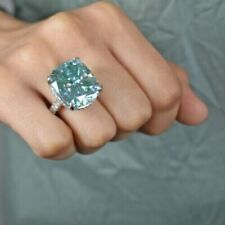 Anello Diamante Blu 12 Cts Solitario 925 Certificato Trattato Lucentezza Massiccia Compleanno 