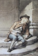 Hans Canon Disegno Francese Quadro Acquerello Arte Austriaco Ritratto Bambino