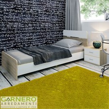 Letto singolo contenitore comodino cassetti rovere bianco moderno PIETRO Gihome®