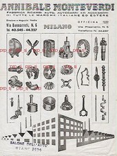 MONTEVERDI MILANO RICAMBI AUTO AUTOCARRI ACCESSORI ANNI 1950 PUBBLICITA