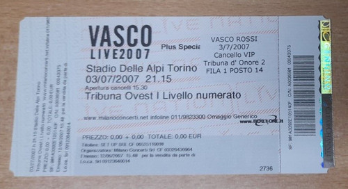 Vasco rossi biglietto - rossi,