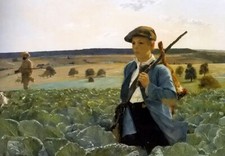 Dipinto olio alphonse gaudefroy - ritorno dalla caccia giovane ragazzo in campo tela