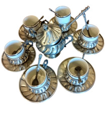 Vecchio set 6 Tazzine caffè in porcellana + piattini e zuccheriera in peltro