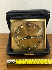 OROLOGIO SVEGLIA MAUTHE VINTAGE DA VIAGGIO RICHIUDIBILE CUSTODIA COCCODRILLOBLU