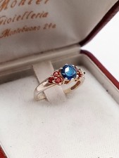 Anello Vintage Donna Argento 925 Zirconi Rosso Blu Misura 8 48 4 1/2 H 1/2