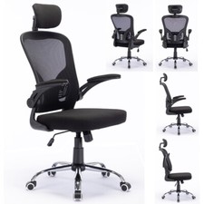 Sedia da Ufficio Ergonomica con Schienale Alto e Poggiatesta Braccioli 3D Nero