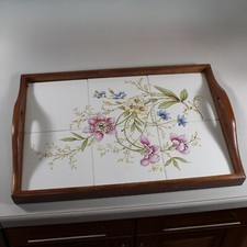 Vassoio Vintage In Legno E Piastrelle In Ceramica FLORAL Stile Chic RETRO