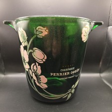 Secchiello ghiaccio Perrier-Jouet Champagne 7 3/4" alto vetro verde fiori smaltati