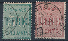1884 ITALIA SEGNATASSE LIRE 50 + LIRE 100 USATI - SV 1608