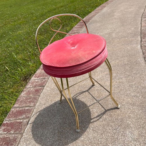 Sgabello vintage velluto rosa