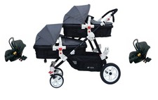 PASSEGGINO CARROZZINA TRIO 3in1 DOPPIO/GEMELLARE GRIGIO CON DUE OVETTI AUTO