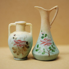 Brocca e vaso vittoriano floreale vintage dipinto a mano casa delle bambole miniatura