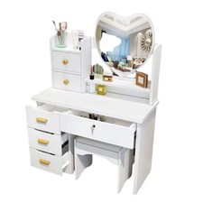 Postazione Trucco Toeletta con Specchio a Cuore e Tavolo Makeup