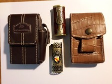 2 Portasigarette custodia in pelle con 2 custodie per accendini Bic