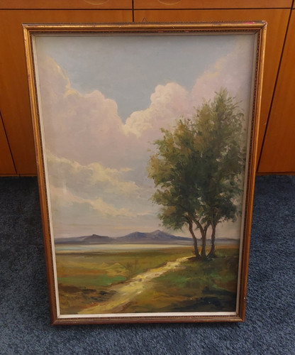 900 paesaggio con alberi - alberi, olio