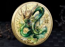 MEDAGLIA Commemorativa ANTICA CREATURA MITICA CINESE DRAGO  METALLO DORATO