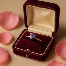 Anello Fedina Argento 925 E Cristallo Viola Taglio Brillante Vintage Gioiello