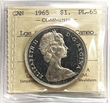 1965 ARGENTO CANADA $1 DOLLARO GRANDI PERLINE BLT 5 MONETE ICCS PL 65 CAMEO TIPO 3