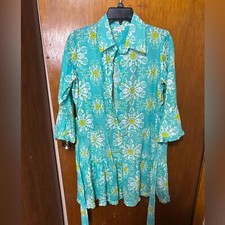 Modaposa small teal/white ruffled dress made in Italy Costal Grandma Y2K Floral