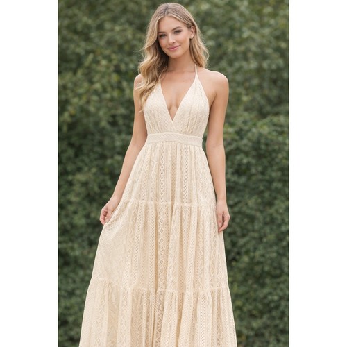Maxi abito scollo ricamato - maxi, a