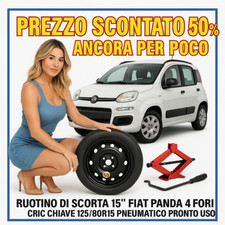Ruotino Di Scorta 4Fori Misura 15 Per Fiat Panda Con Kit Cric Crick + Chiave Ps