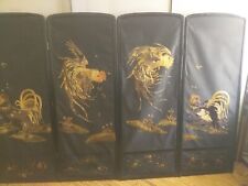 Paravento separe' antico cinese  4 ante , ricamato a mano con lato in seta