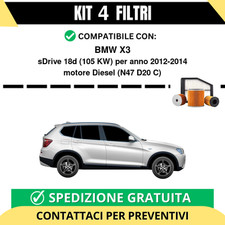 Kit 4 Filtri Tagliando per BMW X3 sDrive 18d 105 kw Diesel 2012-2014