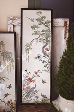 Arte Orientale 2 Quadri Quadro Ricamo Seta Pavoni Pruno Ruscello Cina Giappone