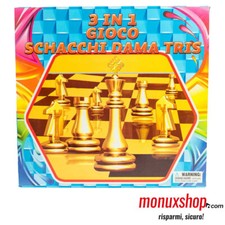 SCACCHIERA 3 GIOCHI IN 1 SCACCHI DAMA TRIS GIOCO DA TAVOLO DA CASA O VIAGGIO