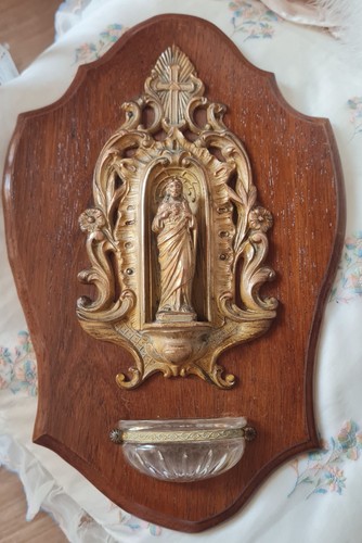 Acquasantiera legno bronzo - acquasantiera,