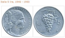REPUBBLICA ITALIANA LIRE 5 UVA
