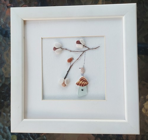 Pebble art birds - birds, incorniciato