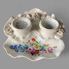 Calamaio d’epoca in porcellana francese con fiori