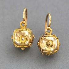 Orecchini in ORO Giallo 18 kt 750 Mezza Sfera Pendenti Vintage a Monachella