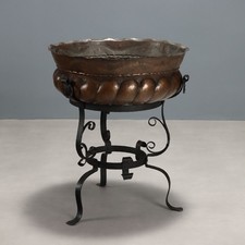 Fioriera Tripode Antica Ferro Battuto Rame Italia XX Secolo Originale