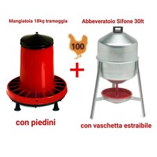 MANGIATOIA PER GALLINE E POLLI A TRAMOGGIA ANTISPRECO 18KG + ABBEVERATOIO 30LT