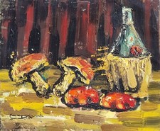 Luigi Carnevali ( Roma  1884 - ? ). Natura morta con funghi  1969 ).Olio su tela