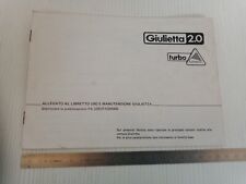allegato all'uso manutenzione Alfa Romeo Giulietta 2.0 Turbodelta 1984 Autodelta