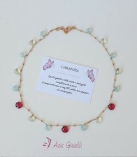 Collana, arg.925 placcato oro rosa, pietre dure preziose, gioiello artigianale