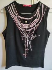 LIU JO t-shirt Donna Giromanica Nera davanti disegno collane rosa chiaro.