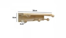 x Mensola Legno Naturale 30cm  Con 5 Ganci Appendiabiti Attaccapanni Parete dfh